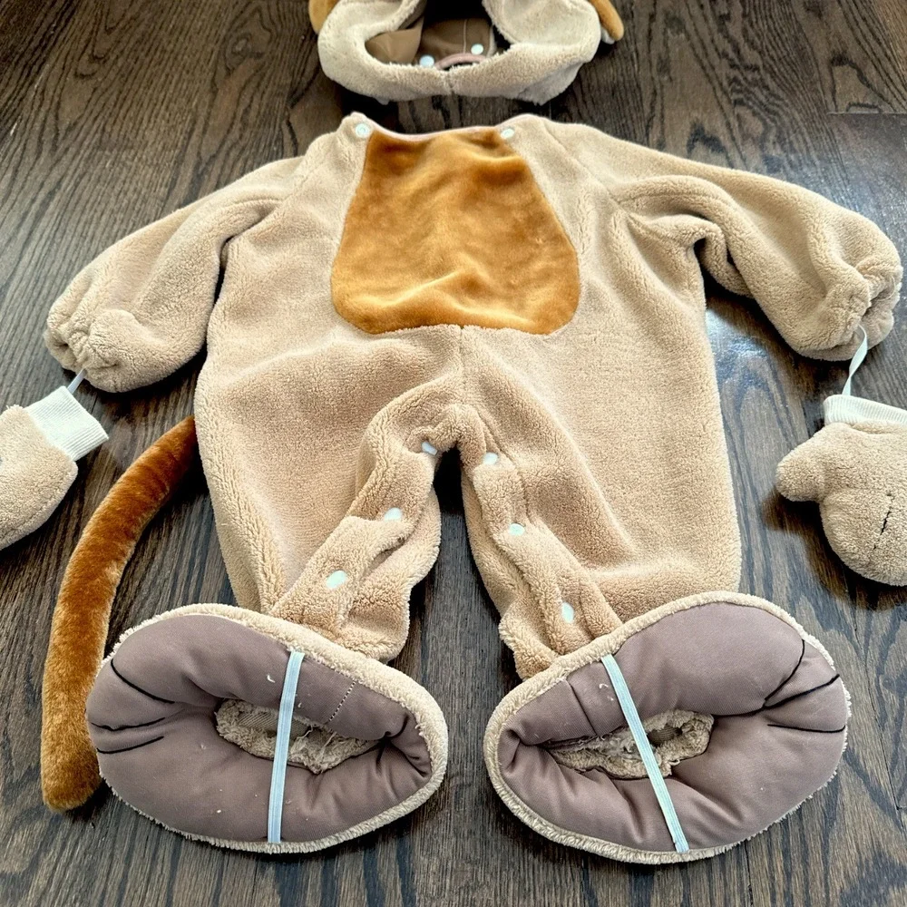 Fun World Baby Dog Costume 12-24M Tan Puppy Fleece Jumpsuit Hood‎ Mittens Tail